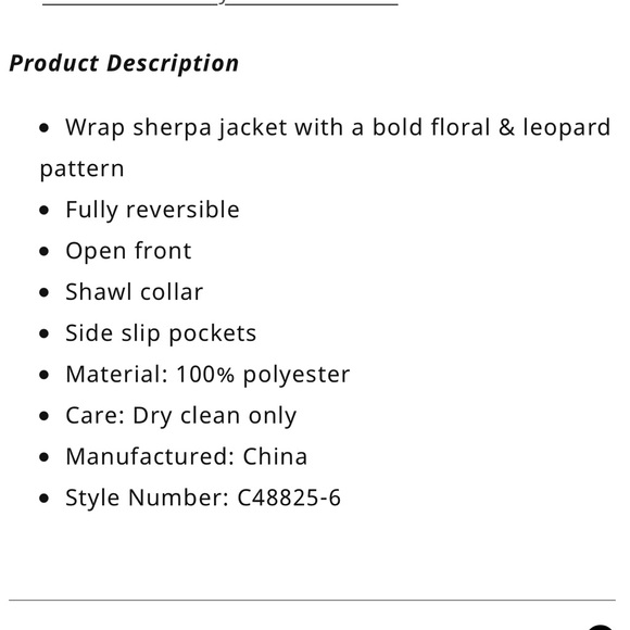 NWT Johnny Was reversible Sherpa leopard print and floral jacket. VERY ROOMY. - Picture 6 of 8